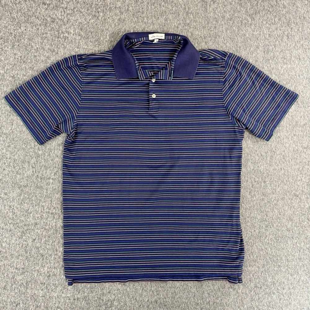 Peter Millar Augustine Polo Multi Stripe Knit Cotton Blue Mens Large